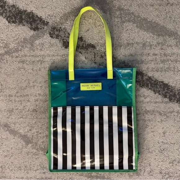 HENRI BENDEL Clear PVC Striped Tote Bag Blue & Green - Picture 13 of 14